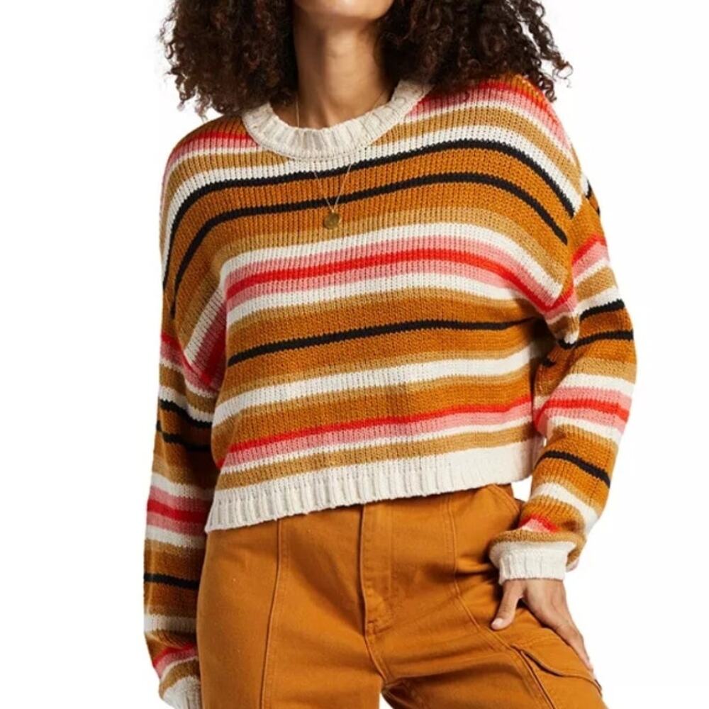 Billabong So Bold Stripe Sweater Womens Medium Knit Boxy Slouchy Beachy